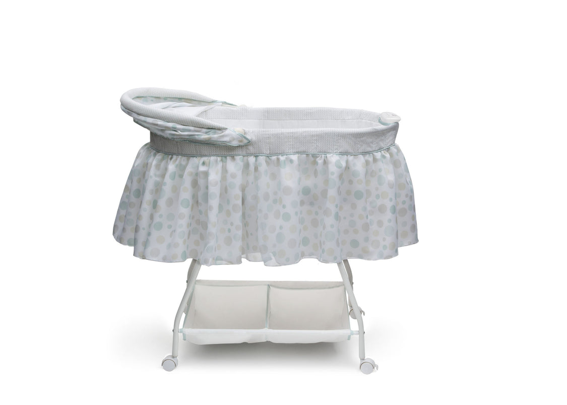 Delta Children Lots-A-Dots (371) Ultimate Sweet Beginnings Bassinet, Full Side View with Canopy Detail, g2g