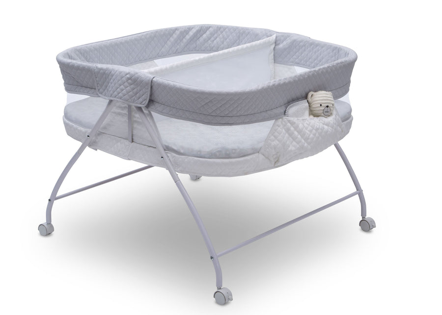 Little Folks by Delta Children Aqua Geo (2040) Twin EZ Fold Ultra Compact Double Bassinet, Right Silo View 4-Twin EZ Fold Ultra Compact Double Bassinet