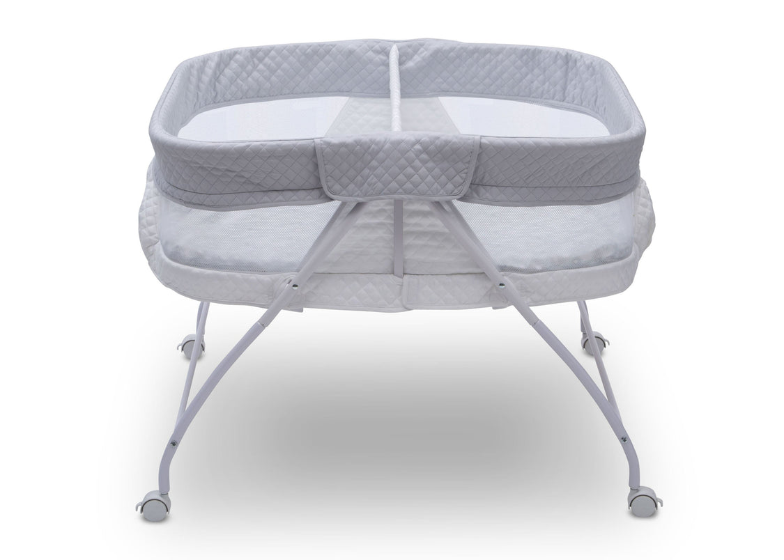 Little Folks by Delta Children Aqua Geo (2040) Twin EZ Fold Ultra Compact Double Bassinet, Front Silo View