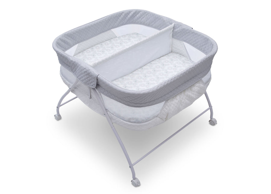 Little Folks by Delta Children Aqua Geo (2040) Twin EZ Fold Ultra Compact Double Bassinet, Top Silo View 5-Twin EZ Fold Ultra Compact Double Bassinet