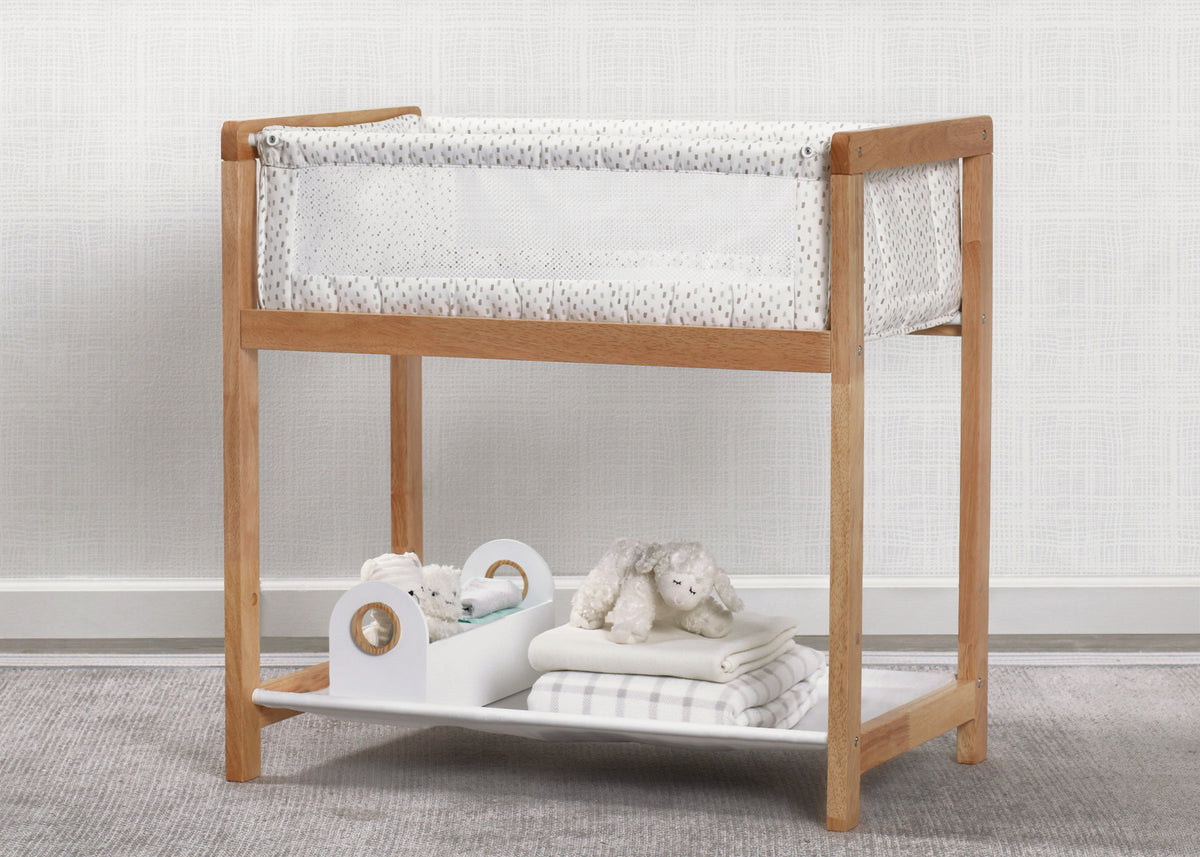 Classic Wood Bedside Bassinet Sleeper - Portable Crib with High-End Wood Frame Paint Dabs (2129)