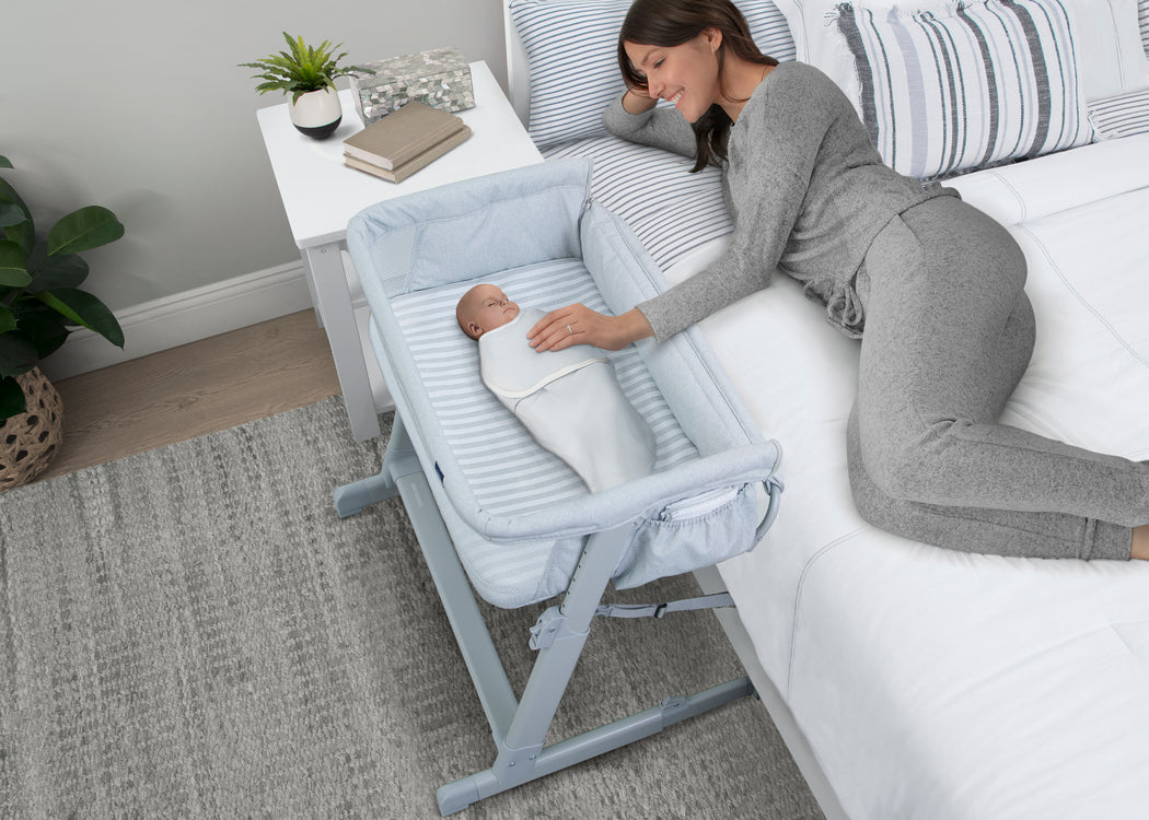 delta children babygap whisper bedside bassinet sleeper - grey stripes babyGap Whisper Bedside Bassinet