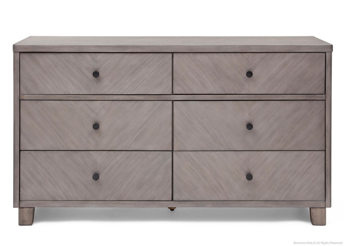 Simmons Kids Stained Grey (054) Chevron 6 Drawer Dresser, Front View a1a