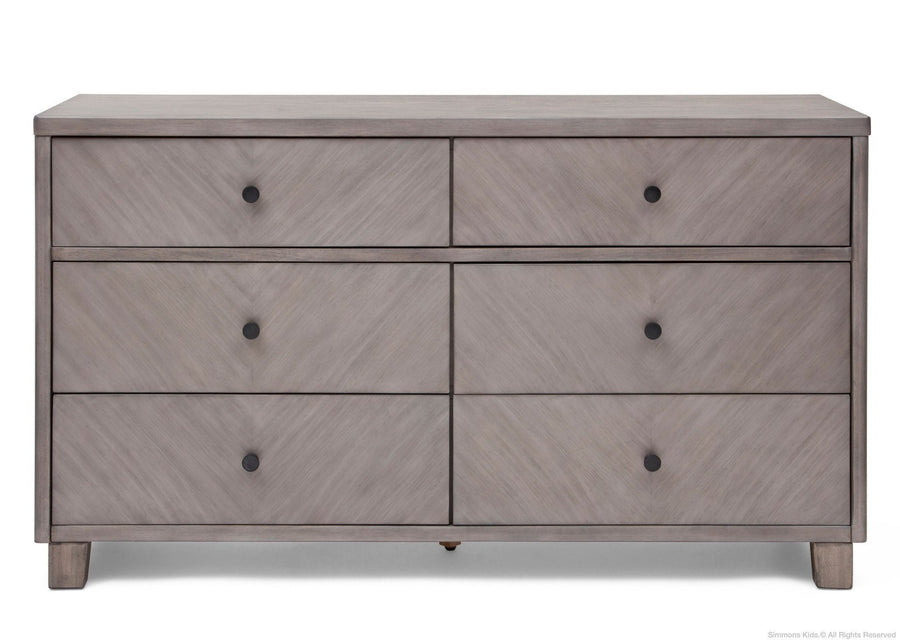 Simmons Kids Stained Grey (054) Chevron 6 Drawer Dresser, Front View a1a 2-Chevron 6 Drawer Dresser