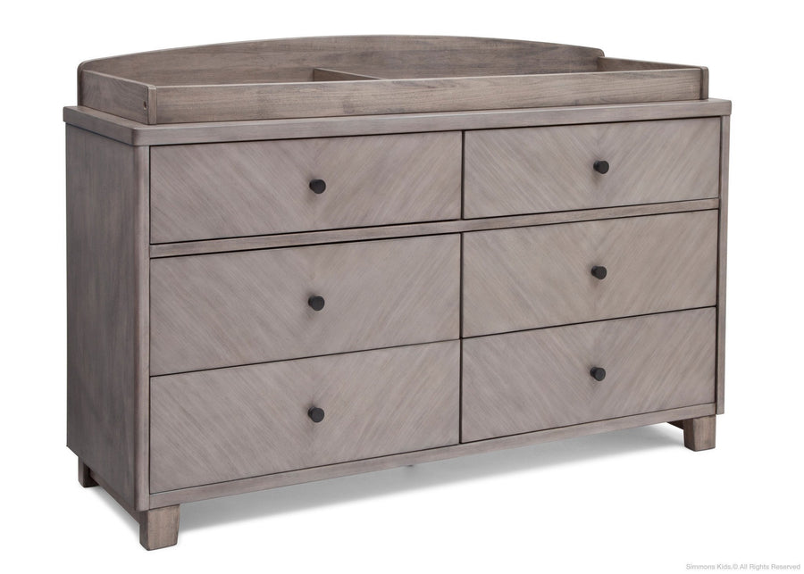 Simmons Kids Stained Grey (054) Chevron 6 Drawer Dresser, Side View with Changing Topper a4a 4-Chevron 6 Drawer Dresser