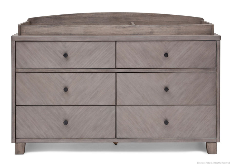 Simmons Kids Stained Grey (054) Chevron 6 Drawer Dresser, Front View with Changing Top a3a 3-Chevron 6 Drawer Dresser