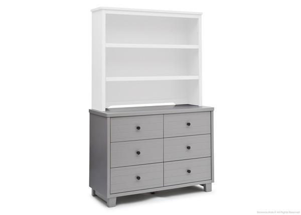 Simmons Kids Grey (026) Rowen Double Dresser (320030), Right Side View with Rowen Bookcase & Hutch a6a 4-Rowen Double Dresser
