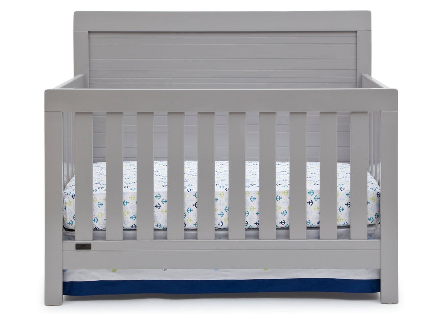 Simmons Kids Grey (026) Rowen Crib (320180), Front View with Crib Conversion a1a 6-Rowen 4-in-1 Crib
