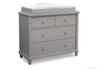 Simmons Kids Grey (026) Belmont 4 Drawer Dresser, Side View with Props a2a 3-Belmont 4 Drawer Dresser with Changing Top