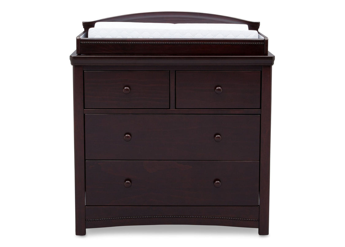 Simmons Kids Black Espresso (907) Emma 4 Drawer Dresser with Changing Top Front Facing View with Pad
