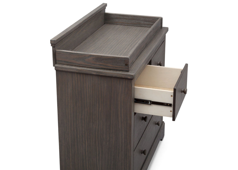 Simmons Kids Rustic Grey (084) Paloma 4 Drawer Dresser, Side View Detail a4a 4-Paloma 4 Drawer Dresser with Changing Top