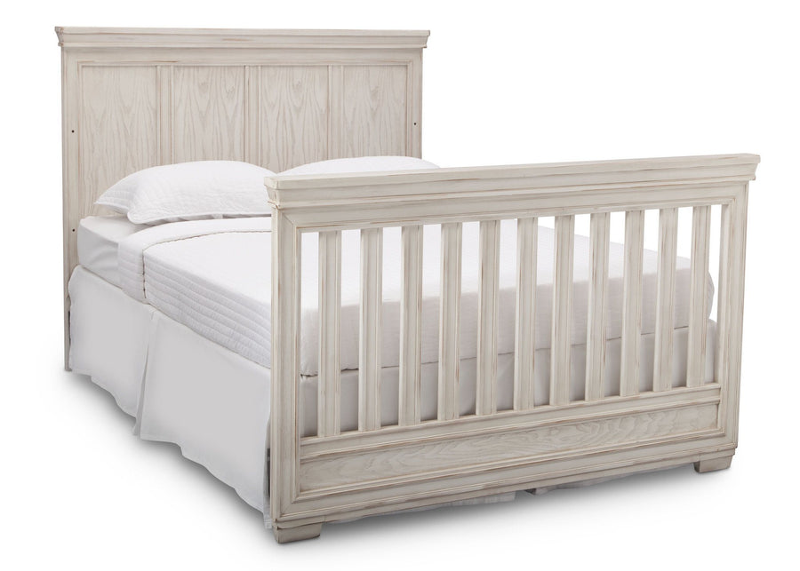 Simmons Kids Antique White (122) Ravello Crib 'N' More, Angled Conversion to Full Size Bed View, b6b 5-Ravello Crib 'N' More