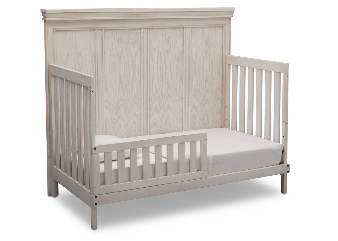 Simmons Kids Antique White (122) Ravello Crib 'N' More, Angled Conversion to Toddler Bed View, b4b