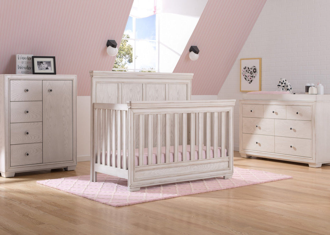 Simmons Kids Antique White (122) Ravello Crib 'N' More, Room View, b1b