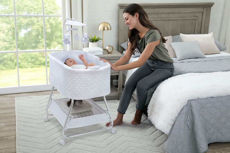 White (100) 2-Nod Bassinet - Smart Sleeper Compatible with Amazon Alexa, Google Assistant and Delta Children Connect App