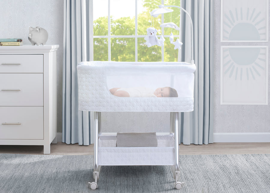 White (100) 1-Nod Bassinet - Smart Sleeper Compatible with Amazon Alexa, Google Assistant and Delta Children Connect App