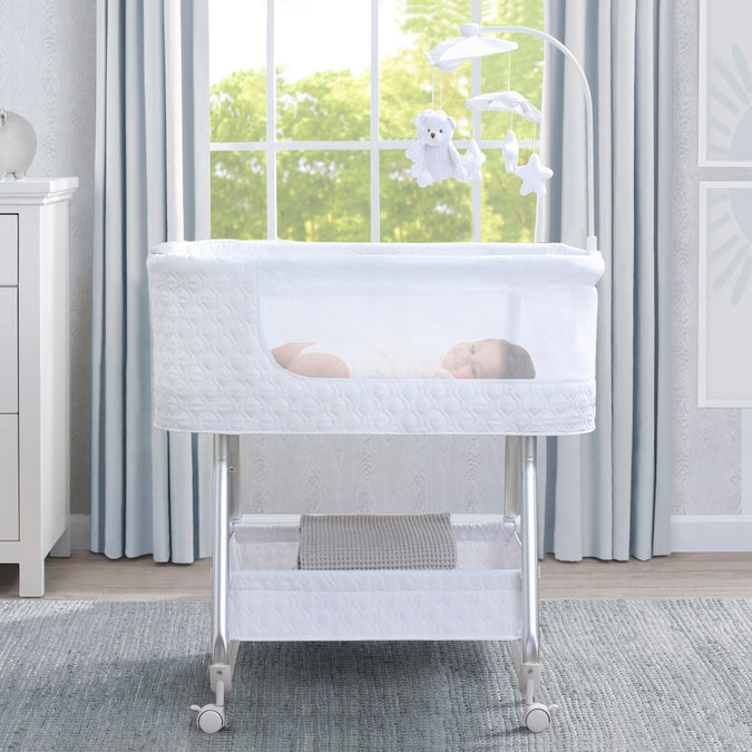 White (100) 9-Nod Bassinet - Smart Sleeper Compatible with Amazon Alexa, Google Assistant and Delta Children Connect App