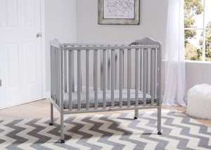 Delta Children Grey (180) Portable Folding Crib with Mattress, room shot b1b 13
