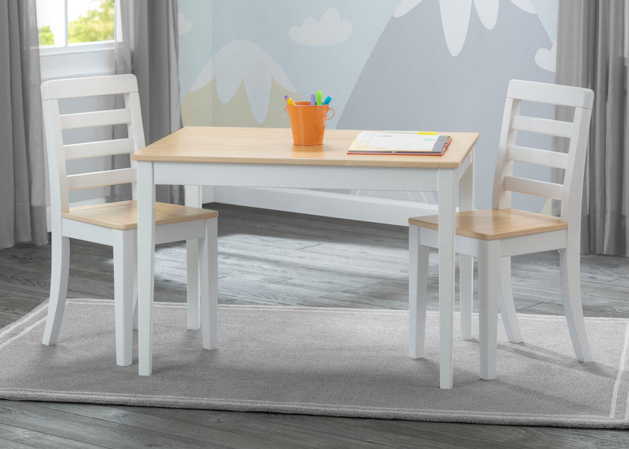Delta Children White & Natural (196) Gateway Table & 2 Chair Set, Hangtag View 6-Gateway Table & 2 Chair Set