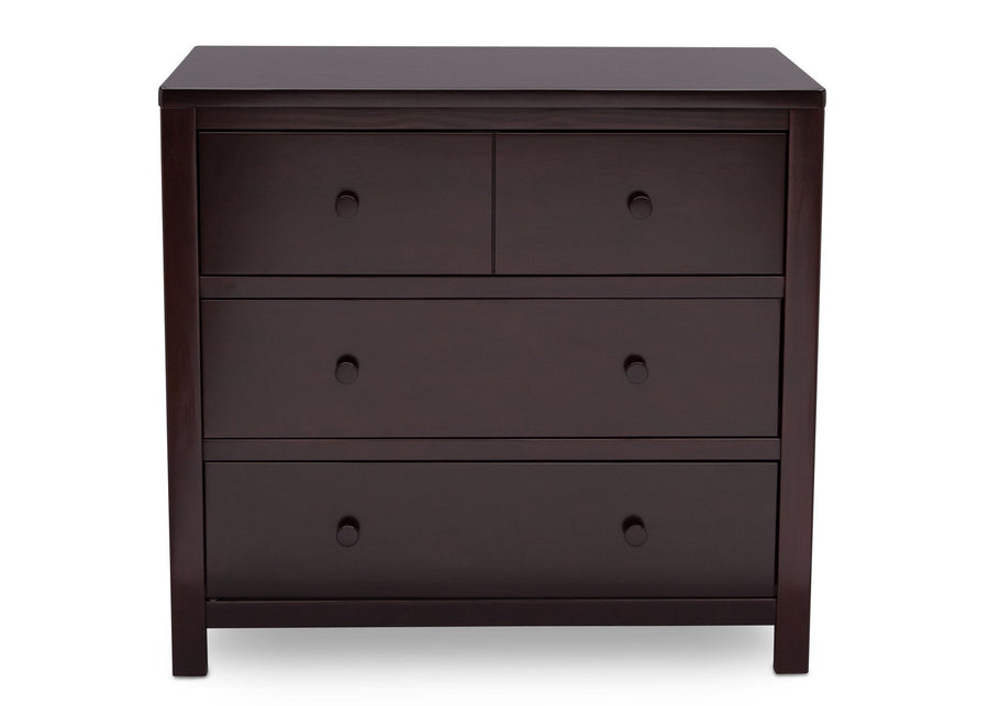 DCB: Delta Children Dark Chocolate (207) 3 Drawer Dresser, front view, c3c 6-3 Drawer Dresser