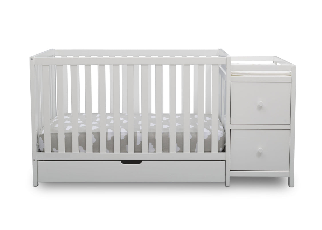 Delta Children Bianca White (130) Luna Convertible Crib N Changer with Under Drawer (536160), Silo Crib, b2b