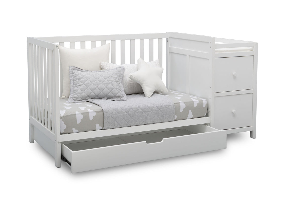 Delta Children Bianca White (130) Luna Convertible Crib N Changer with Under Drawer (536160), Silo Daybed, b3b