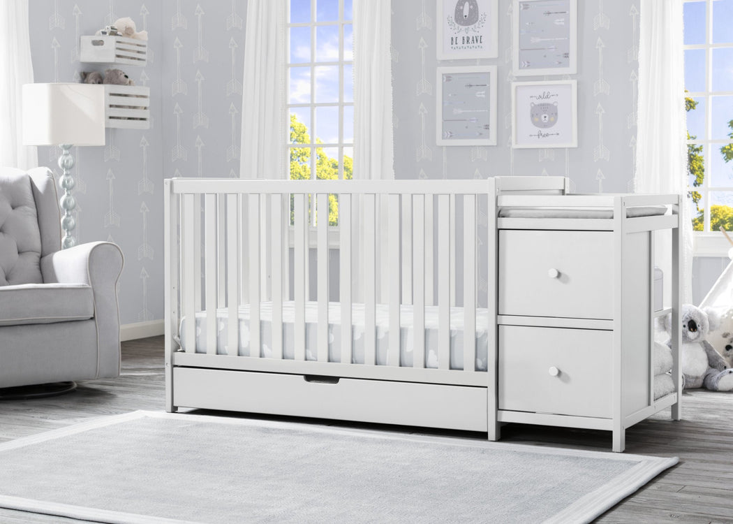 Luna Convertible Crib N Changer with Under Drawer Bianca White (130)