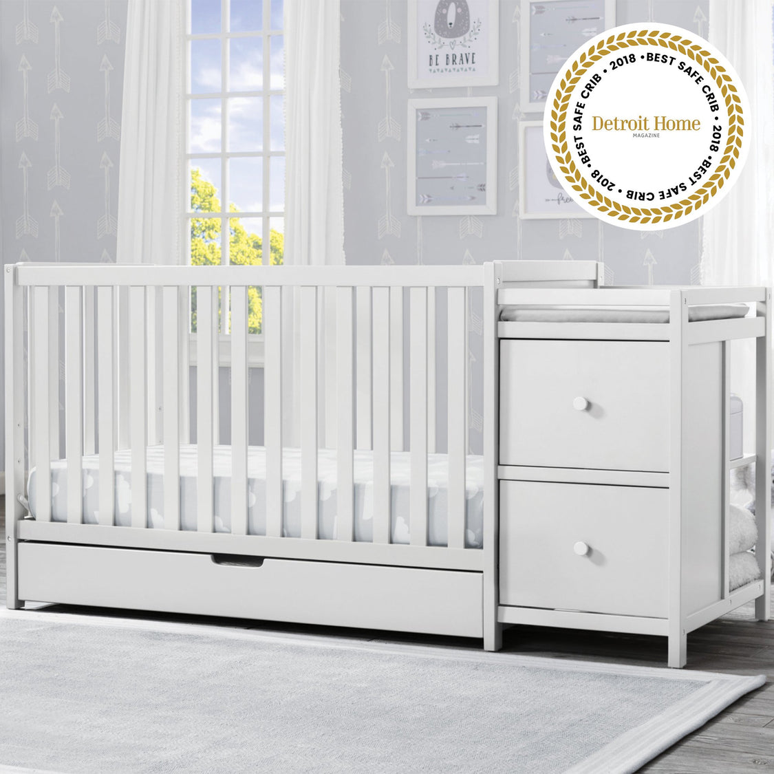 Luna Convertible Crib N Changer with Under Drawer Bianca White 130