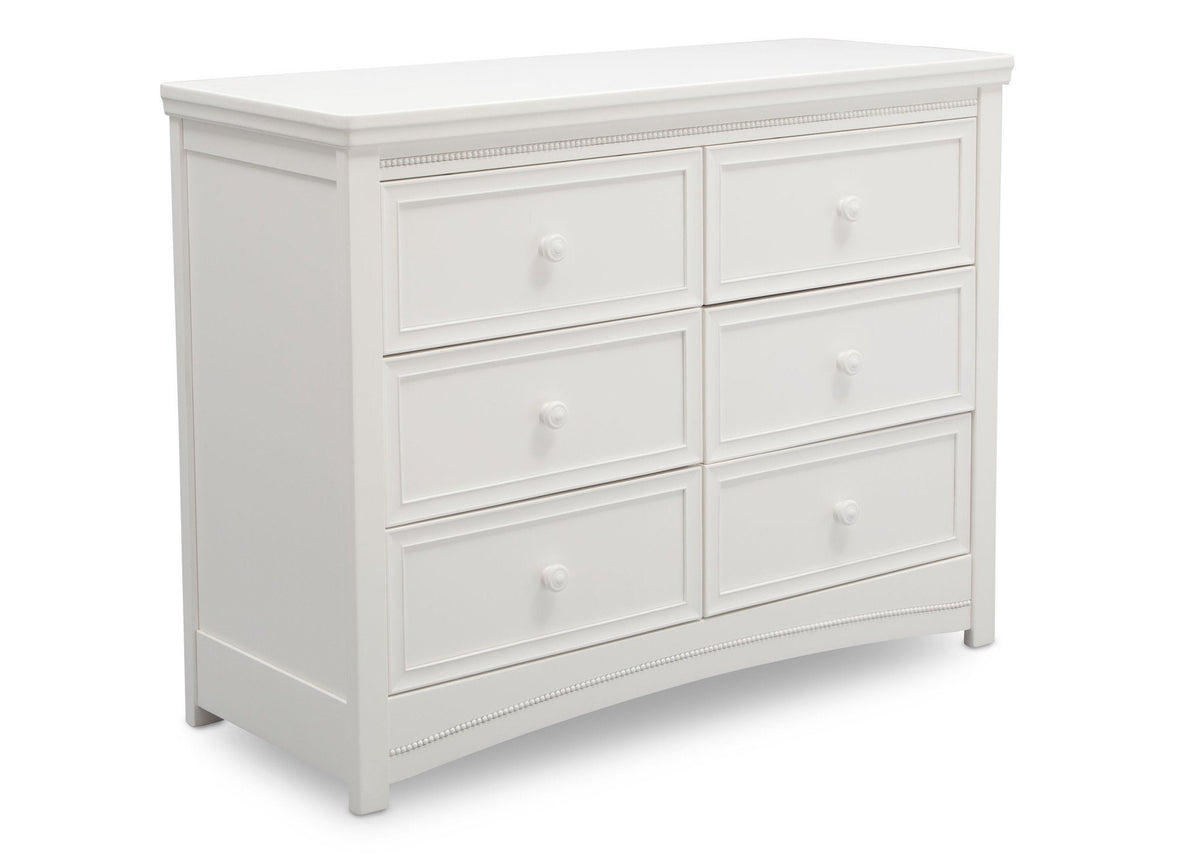 Delta Children White Ambiance (108) Lindsey 6 Drawer Dresser, Angled View a3a