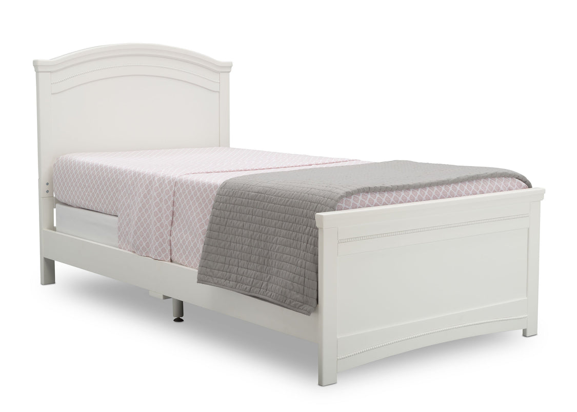 Delta Children Bianca White (130) Lindsey Twin Bed, Angled View, b3b