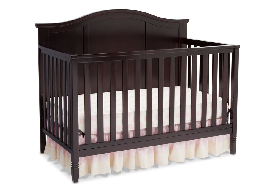 Delta Children Dark Chocolate (207) Maverick 4-in-1 Crib, angled view, a2a 1-Maverick 4-in-1 Crib