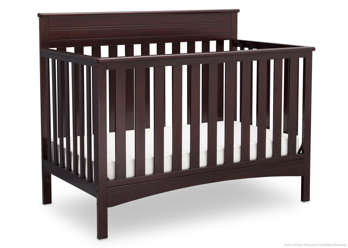 Delta Children Dark Chocolate (207) Fabio 4-in-1 Crib Side View, Crib Conversion d3d