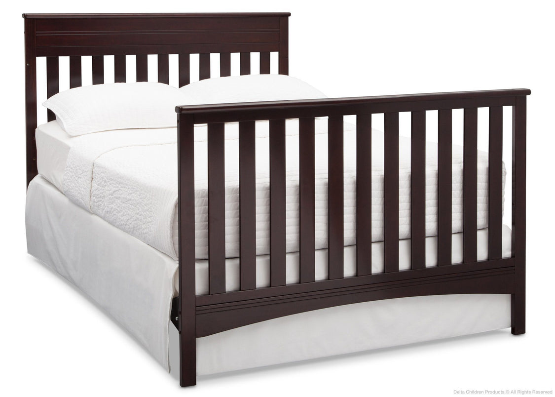 Delta Children Dark Chocolate (207) Fabio 4-in-1 Crib Side View, Full-Size Conversion d6d