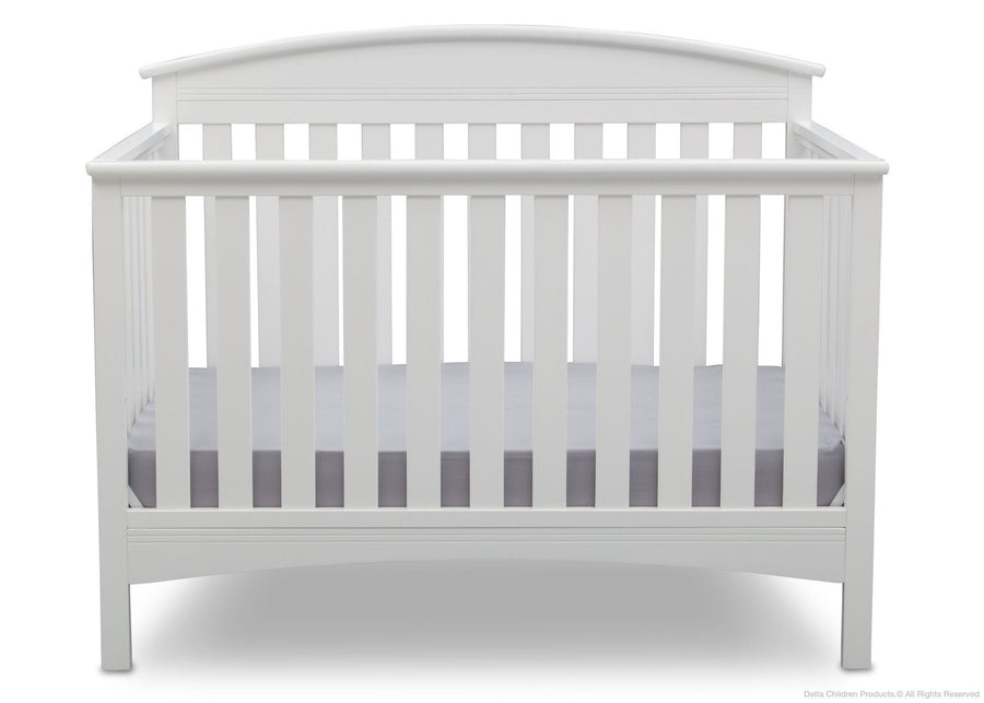 DCB: Delta Children Bianca White (130) Abby 4-in-1 Crib Front View b2b 10-Abby 4-in-1 Convertible Crib