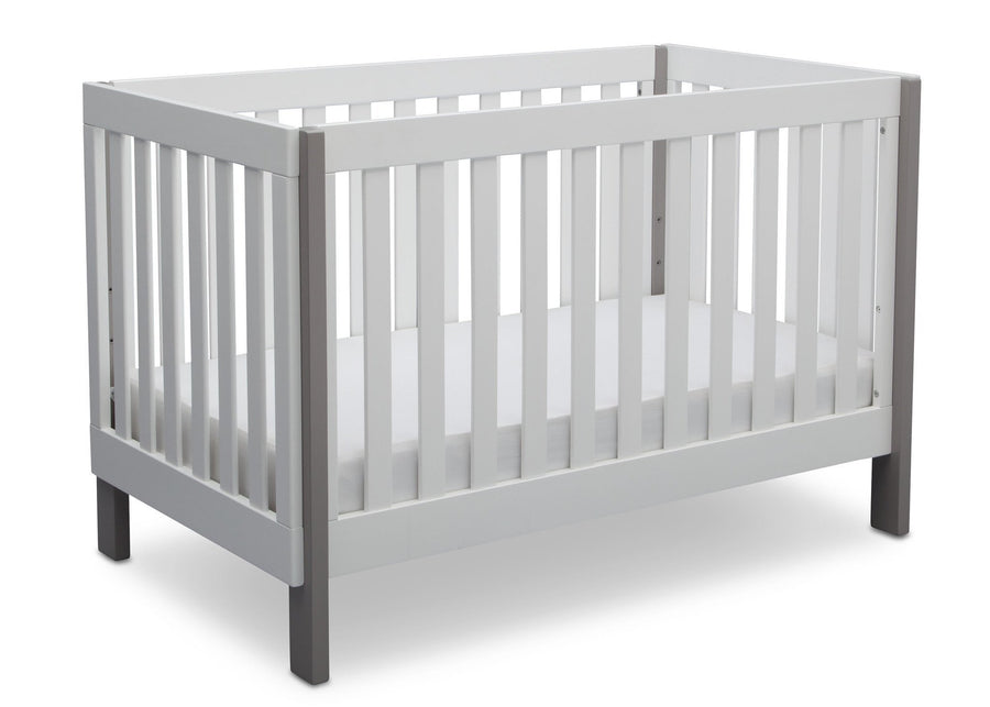 Delta Children Bianca with Grey (166) Bellevue 3-in-1 Crib, Angled Crib View b4b 8-Bellevue 3-in-1 Crib