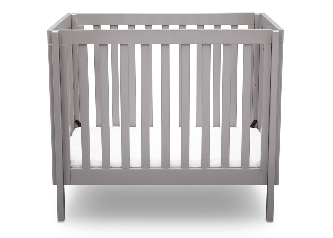 Delta Children Grey (180) Bennington Elite Mini Crib with Mattress, Front View, c2c