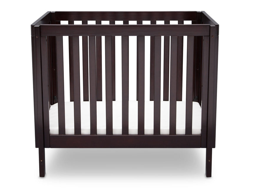 Delta Children Dark Espresso (958) Bennington Elite Mini Crib with Mattress, Front View, b2b 7-Bennington Elite Mini Crib with Mattress