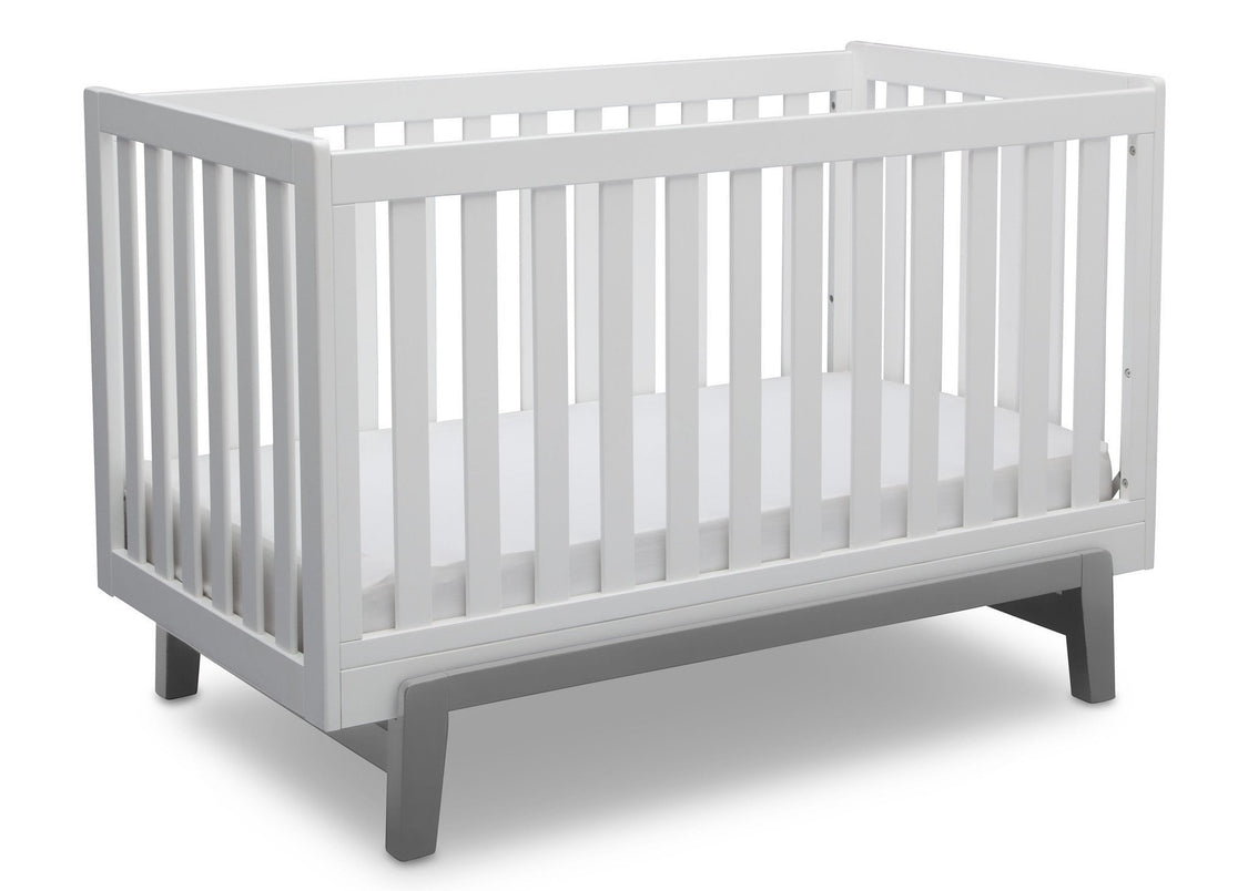 Delta Children Bianca White with Grey (166) Aster 3-in-1 Crib,  Angled Crib View b4b