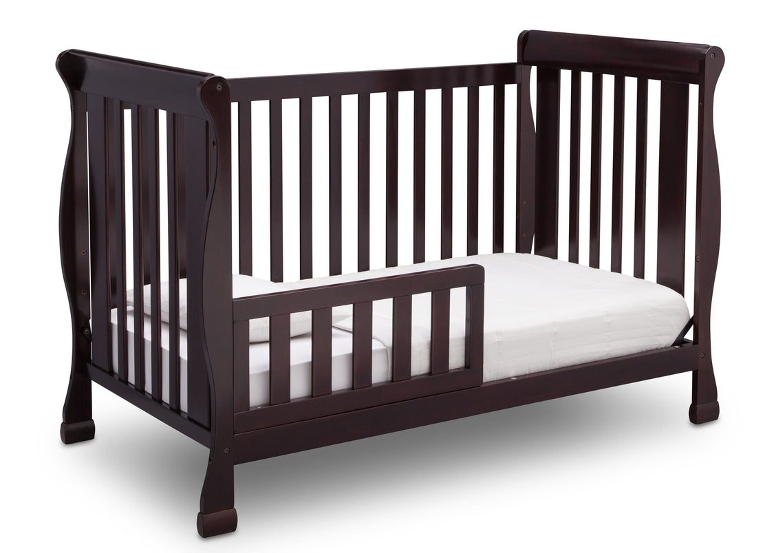 Delta Children Dark Chocolate (207) Riverside 4-in-1 Crib, angled conversion to toddler bed, b4b