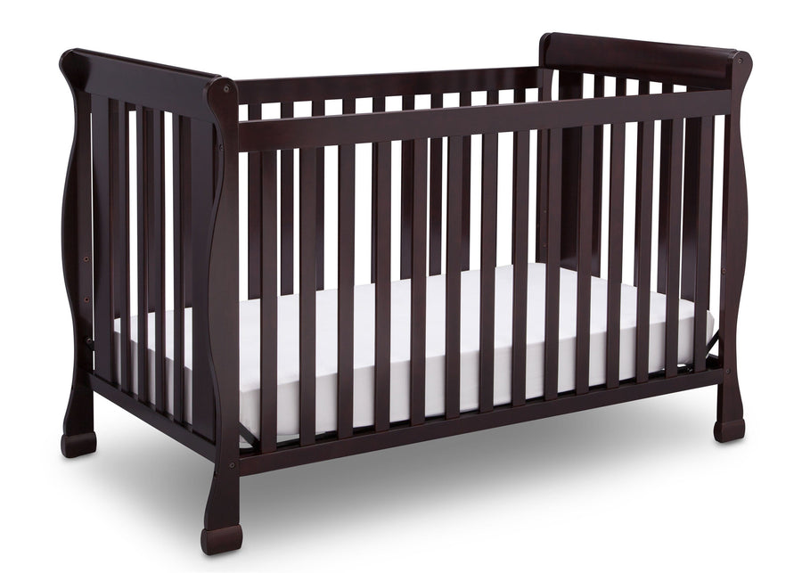 Delta Children Dark Chocolate (207) Riverside 4-in-1 Crib, angled view, b3b 10-Riverside 4-in-1 Crib