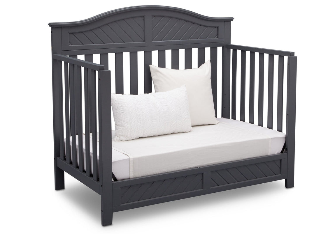 Delta Children Dark Charcoal (029) Bennington Elite Curved 4-in-1 Crib angled conversion to daybed c5c