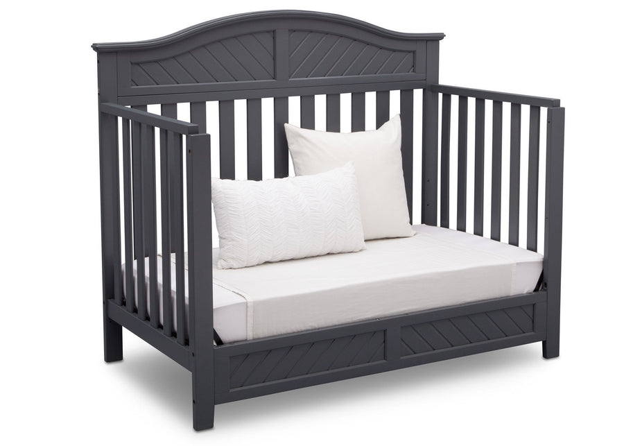 Delta Children Dark Charcoal (029) Bennington Elite Curved 4-in-1 Crib angled conversion to daybed c5c 12-Bennington Elite Curved 4-in-1 Crib