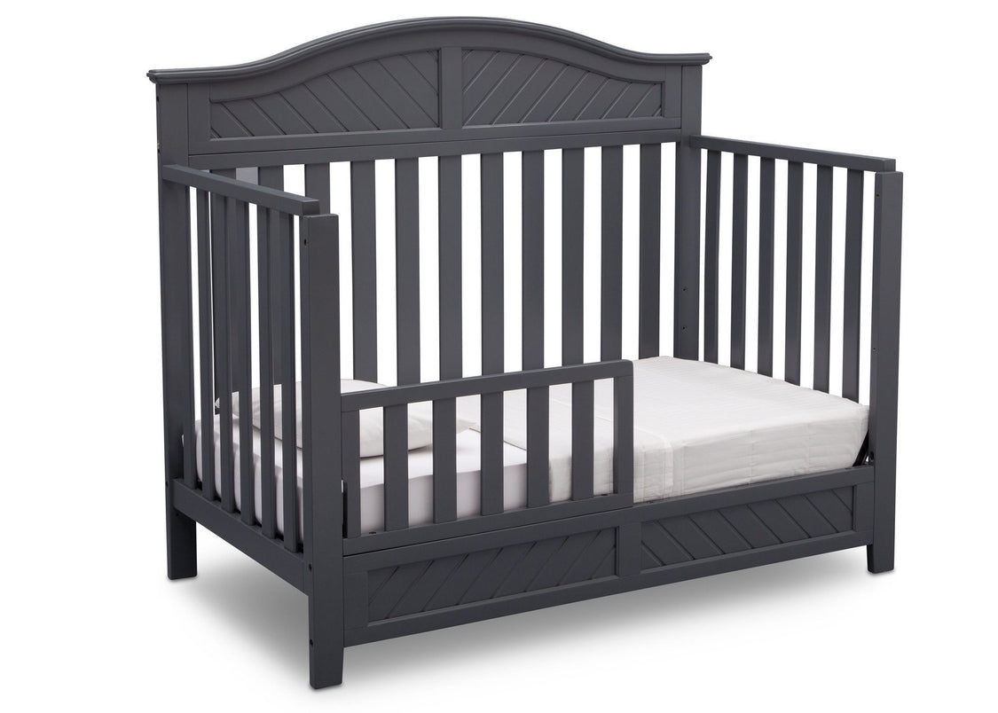 Delta Children Charcoal (029) Bennington Elite Curved 4-in-1 Crib angled conversion to toddler bed c4c