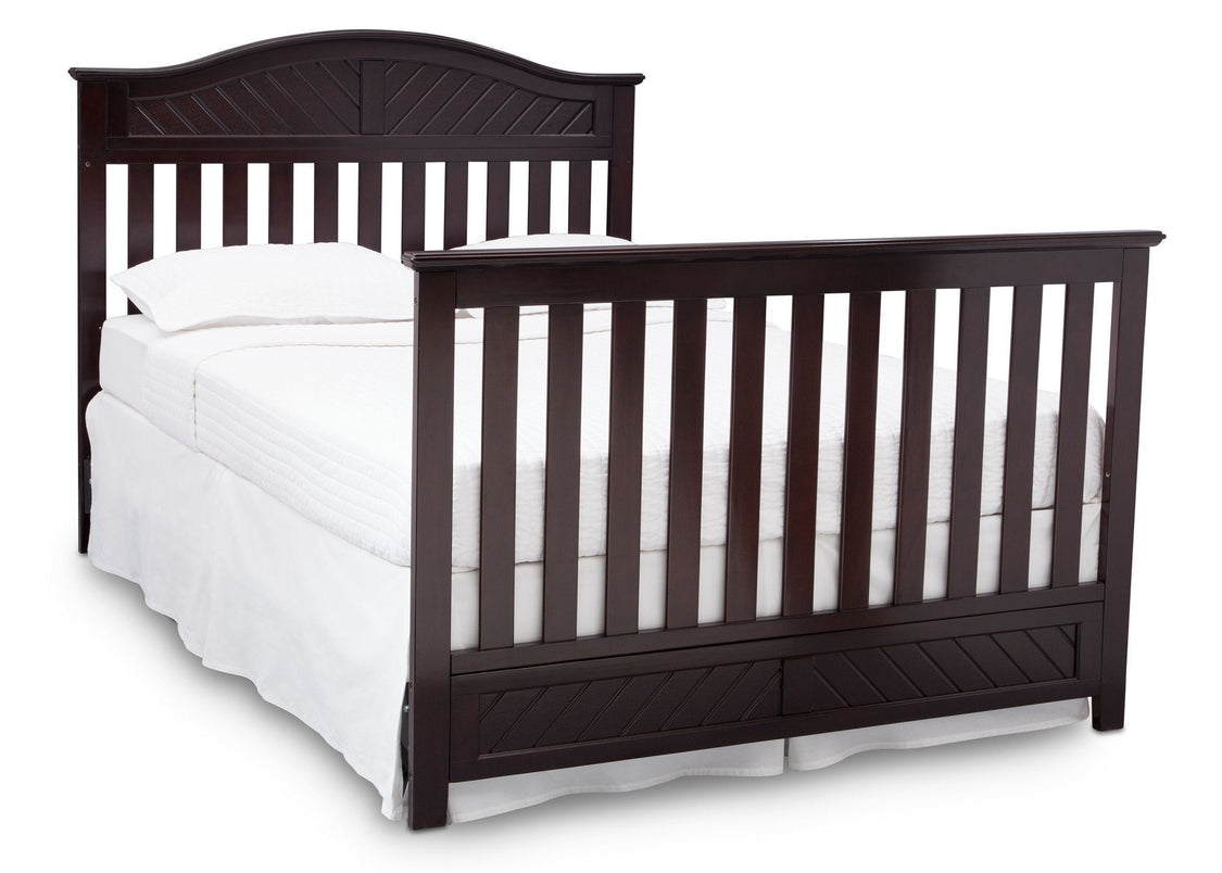 Delta Children Dark Espresso (958) Bennington Elite Curved 4-in-1 Crib angled conversion to full size bed b6b