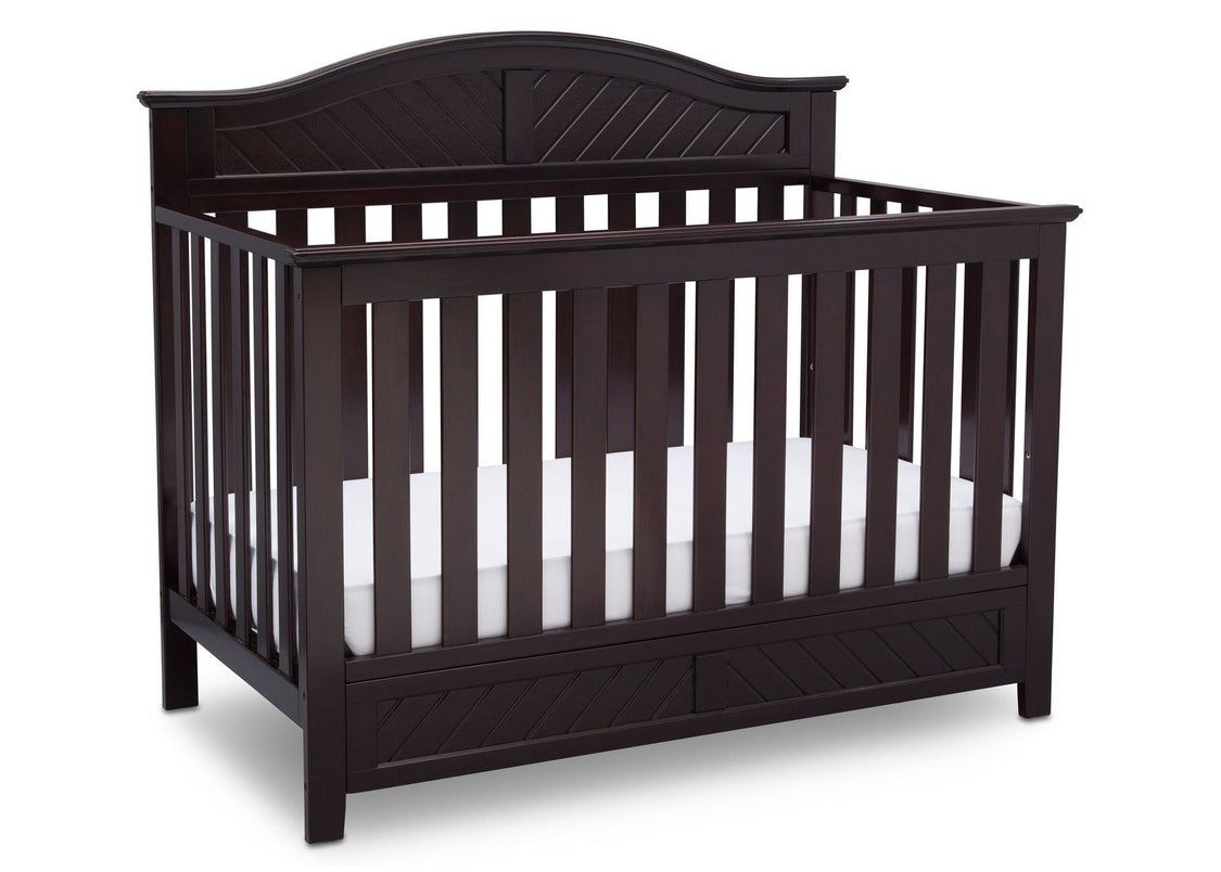 Delta Children Dark Espresso (958) Bennington Elite Curved 4-in-1 Crib Side View b3b
