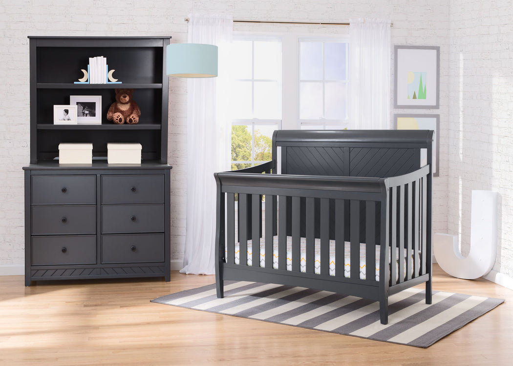 Delta Children Charcoal Grey (029) Bennington Elite Sleigh 4-in-1 Convertible Crib (550650), Room, a1a