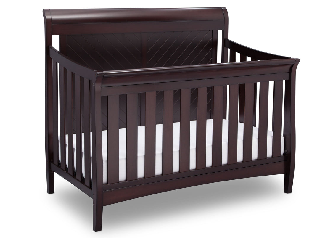 Delta Children Dark Espresso (958) Bennington Elite Sleigh 4-in-1 Convertible Crib (550650), Right Angle, c3c