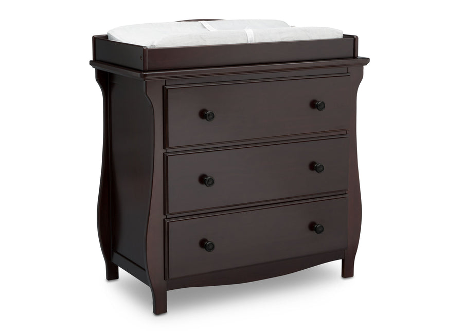 Delta Children Dark Chocolate (207) Lancaster 3 Drawer Dresser with Changing Top (552030), Side View, c3c 11-Lancaster 3 Drawer Dresser with Changing Top