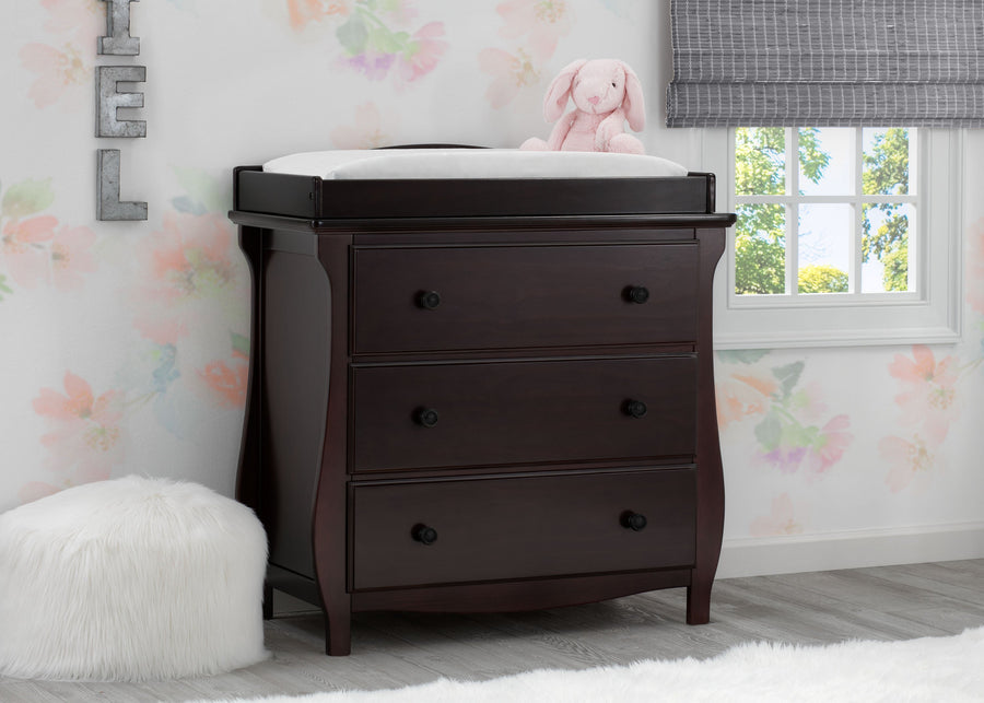 Delta Children Dark Chocolate (207) Lancaster 3 Drawer Dresser with Changing Top (552030), Hangtag, c1c 9-Lancaster 3 Drawer Dresser with Changing Top