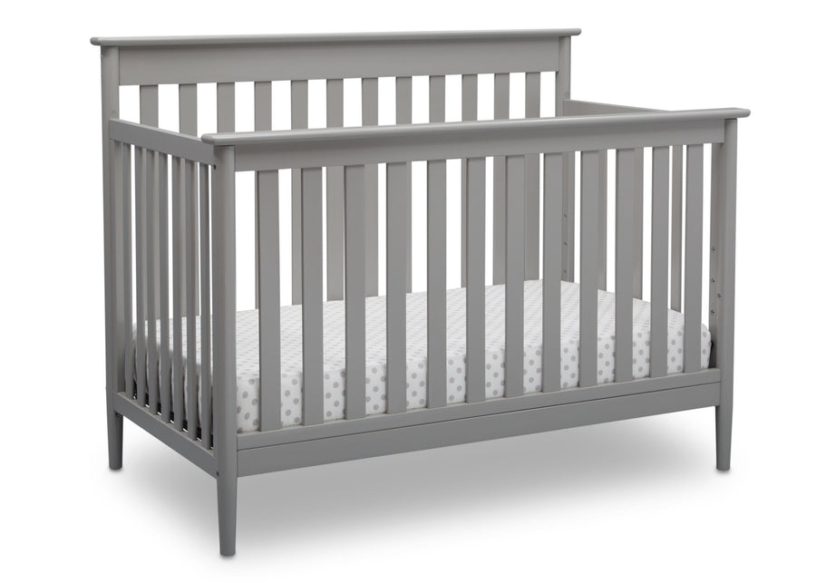 Delta Children Grey (026) Greyson Signature 4-in-1 Crib, angled view, a3a 2-Greyson Signature 4-in-1 Convertible Crib